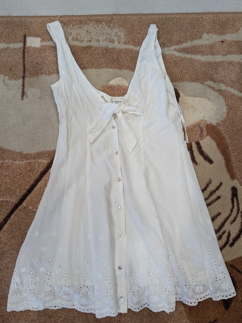 White Eyelet Button-Front Sundress with Tie